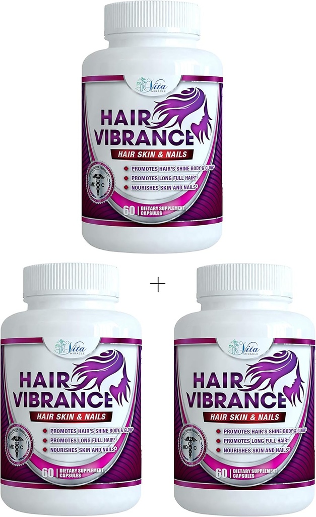 Peluquería Vibranza Piel y uñas Vitaminas - Doctor Formulado con 15000mcg Biotina para el crecimiento del cabello y 23 Vitaminas de crecimiento del cabello para uñas de pelo más largas brillantes y saludables (3 Pack)