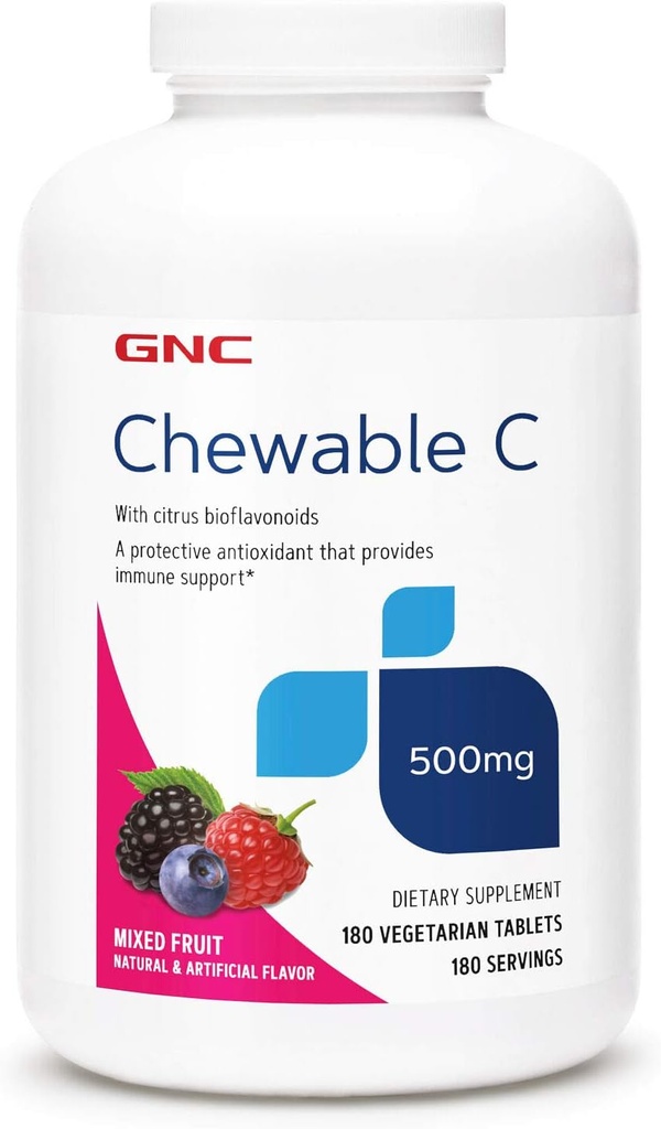 GNC Vitamina C 500mg, proporciona soporte para inmunes, fruta mezclada, 180