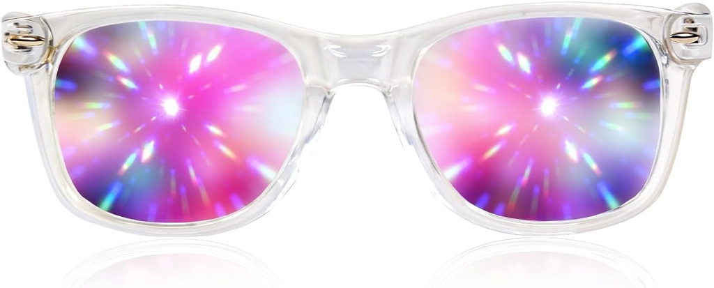 GloFX Ultimate Diffraction Glasses - Clear - 3D Prism Rainbow Effect - Great Edm, Festival, Concert, Fireworks, Christmas Lights y Rave Accessory - Clear Frames