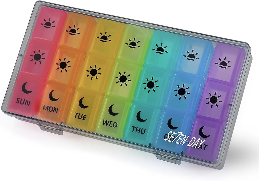 Cajas semanales de píldoras y organizadores Caja de píldoras de viaje 7 días 3 veces al día Compartimientos grandes Recordatorio de medicamentos Contenedor diario para las vitaminas de aceite de pescado cápsulas y suplementos, Gray