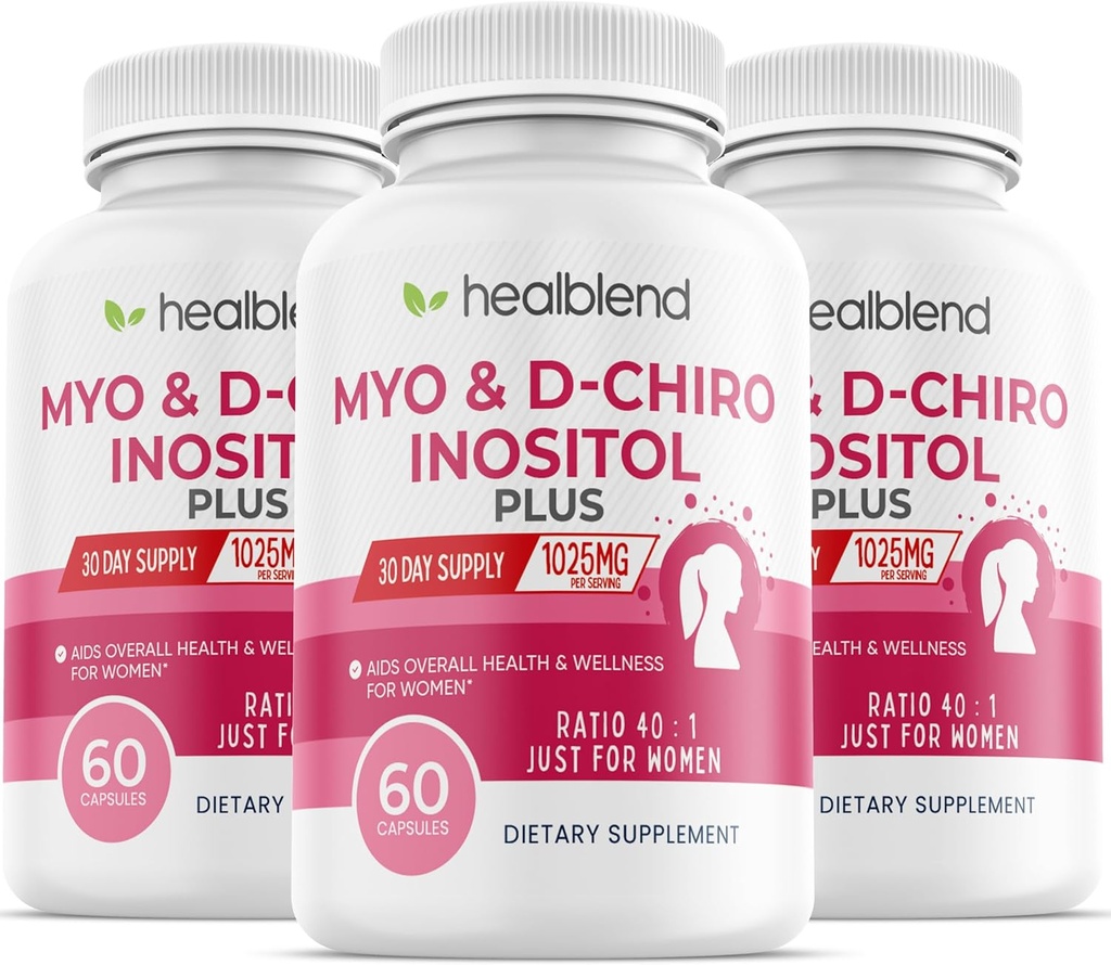 Myo ' D-Chiro Inositol Plus Suplemento Blend, Equilibrio hormonal, Ovulación saludable " Asistencia general para la salud de las mujeres, la fertilidad y el embarazo (3 Pack)