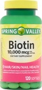 Suplemento dietético de Spring Valley Biotin, 10.000 mg, 120 Softgels