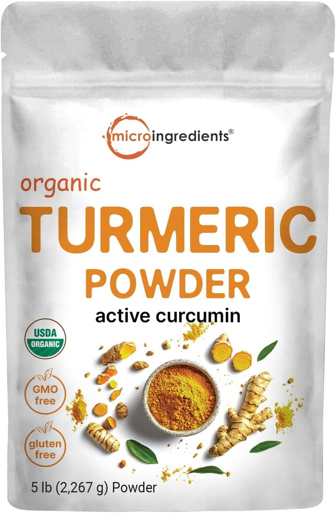 Orgánica Turmeric Powder, 5 Libras ← Rich in Active Curcumin ← Pura Turmeric Suplemento Antioxidante Apoyo para la Salud Conjunta &amp; Inmunitaria ← Non-GMO, Vegan Friendly, India Origin