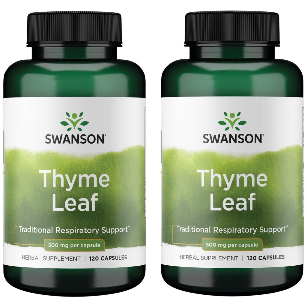 Hoja de tomillo Swanson - Suplemento herbal Apoyo al sistema respiratorio Salud - Natural del sistema digestivo de la fórmula Salud - (120 cápsulas, 500 mg cada uno) (2 Pack)