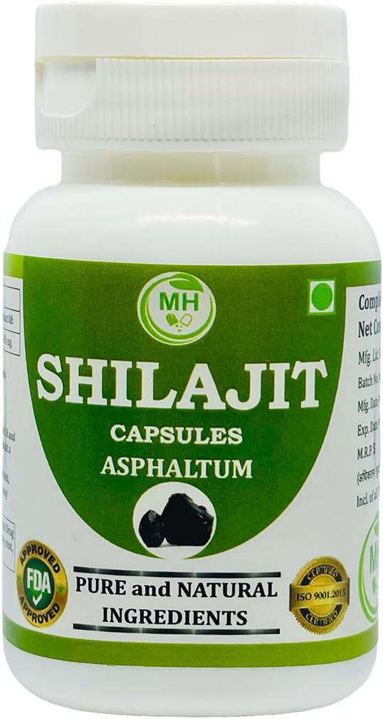 Shilajit (Asphaltum) cápsulas, paquete de 1 x 60 x 500 mg .Veg. cápsulas, que contienen hierbas puras y naturales