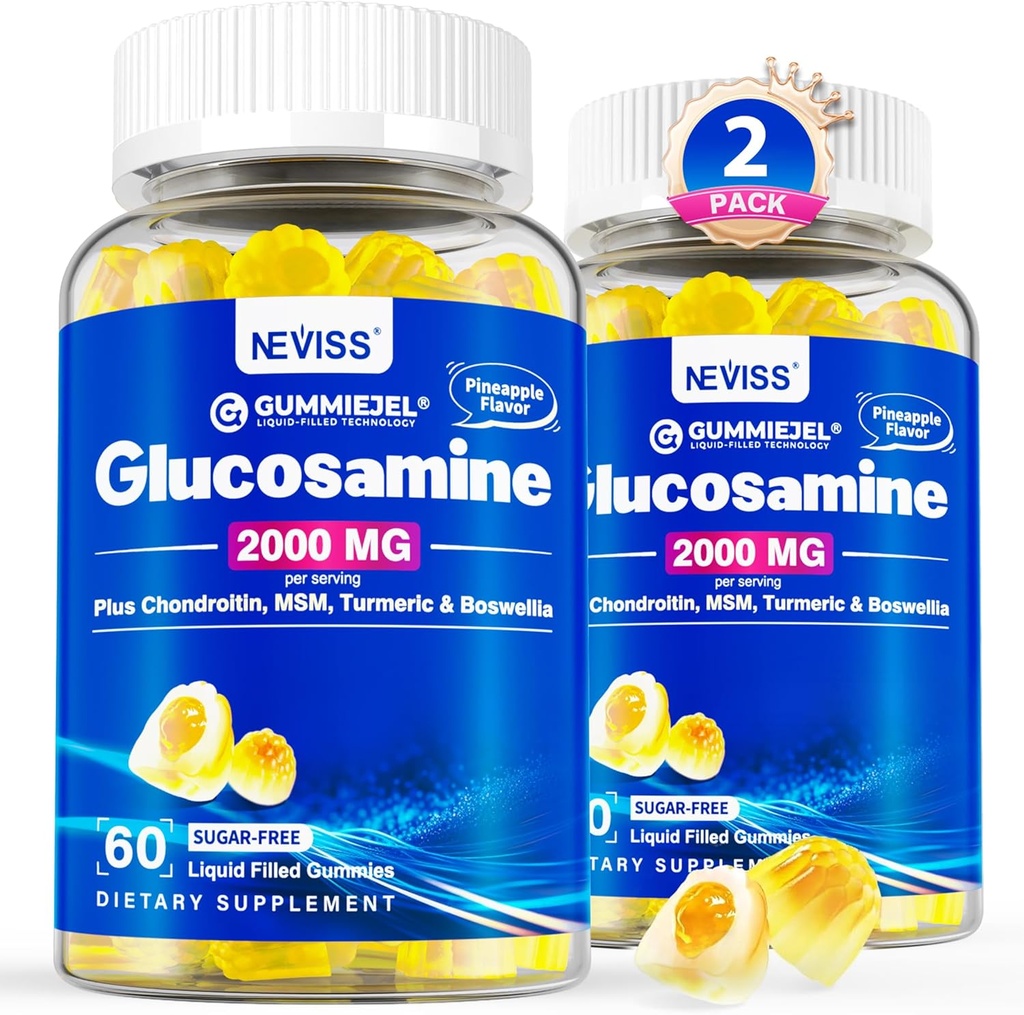 Glucosamina sin azúcar Gummies llenas - Glucosamine Suplemento Plus Condroitina, MSM, Turmérica, Boswellia, Ácido Hialurónico, Vitamina D3 &amp; Zinc, 120 Gummies, 60 Serviciones