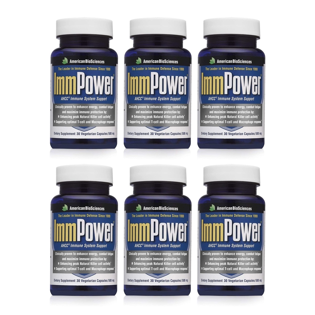 American BioSciences ImmPower AHCC Suplemento 6-Pack, Immune Support, Natural Killer Cell Activity and Cytokine Production, 30 cápsulas vegetarianas, 500 miligramos por cápsulas
