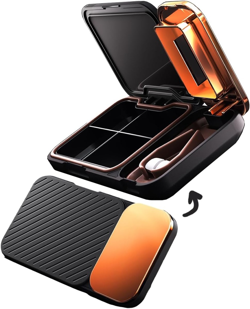 MURRI limitadaMURRDI Pill Organizer and Crusher, Portable Pill Splitter and Cutter, Medicine Case 4 Cells Vitamin Dispenser Holder (D Black)