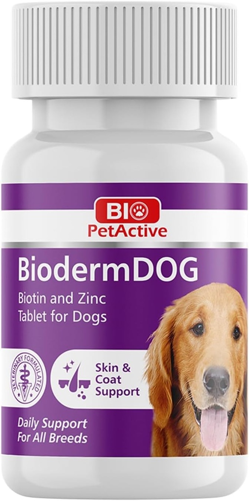 Bio Pet Active BiodermDOG 0.5 Zinc and Biotin Tablets for Dogs, Immune System, Skin, Coat and Nail Support for Dogs, 1,32 oz, 75 Chewable Tablets