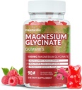 Magnesio Glycinate Gummies 1000mg, Azúcar suplementos de potasio libre de magnesio Chewable para adultos con L-Threonate para el sueño, el apoyo corporal y la relajación,90 Raspberry Gummies