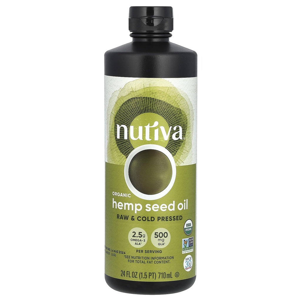 Aceite de semilla de cáñamo crudo sin refinar, 24 onzas, USDA Organic, Non-GMO, Whole 30 Aprobado, Vegan, libre de gluten, Rich In Omega 3 &amp; 6 Ácidos grasos