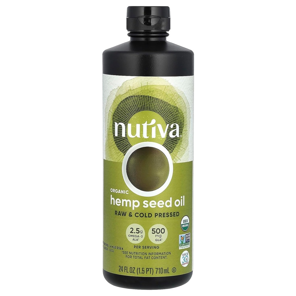 Aceite de semilla de cáñamo crudo sin refinar, 24 onzas, USDA Organic, Non-GMO, Whole 30 Aprobado, Vegan, libre de gluten, Rich In Omega 3 &amp; 6 Ácidos grasos