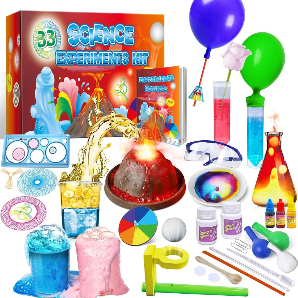 UNGLINGA 33 Experimentos Kit de Ciencias para Niños, Proyecto de Ciencia STEM Juguetes Regalos para niños niñas Aprendizaje Juego de Química Educativa, Volcan Erupting, Scientis Kit