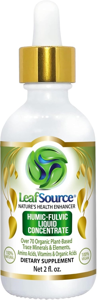LEAFSOURCE Humic Fulvic Acid Liquid 2oz Trace Minerals with Electrolytes Collagen Vitamins Superior Humic to Fulvic Ratio Más Energy Gut Health Joint Health Immune Support Hydration 180 serv