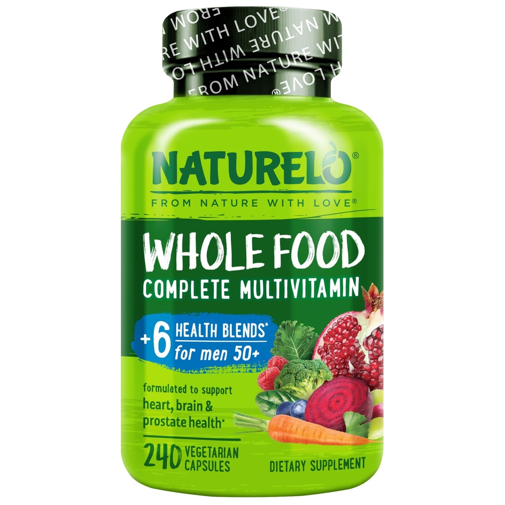 NATURELO Men's Multivitamins 50+, Whole Food Multivitamin for Men 240 Caps