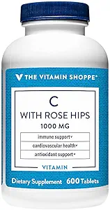 La vitamina Shoppe Vitamina C 1000MG con Rosa HIPS, Antioxidante que apoya la salud inmune y cardiovascular, Rose HIPS proporciona una fuente natural de vitamina C (300 tabletas)