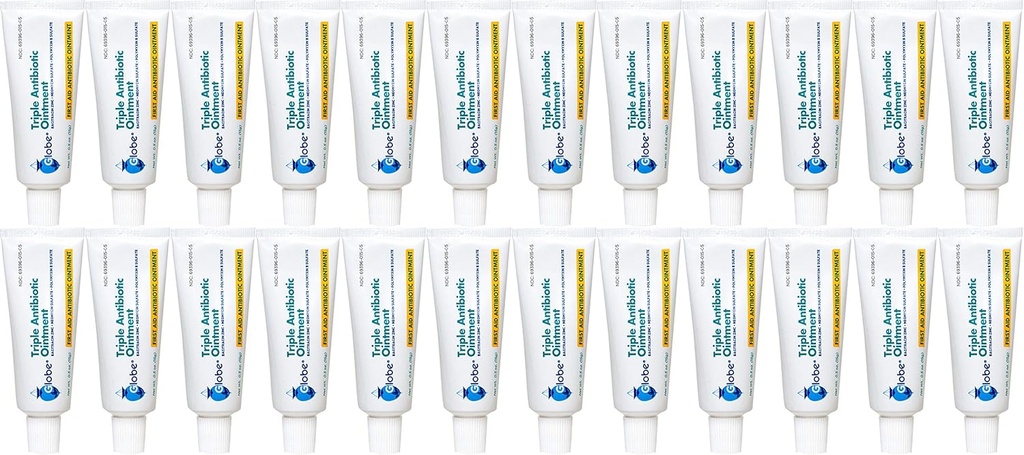Globe Triple Antibiotic First Aid Ointment, 0.5 oz (24-Pack) First Aid Antibiotic Ointment, 24-Hour Infection Protection, Wound Care Treatment for Minor Scrapes, Burns and Cuts