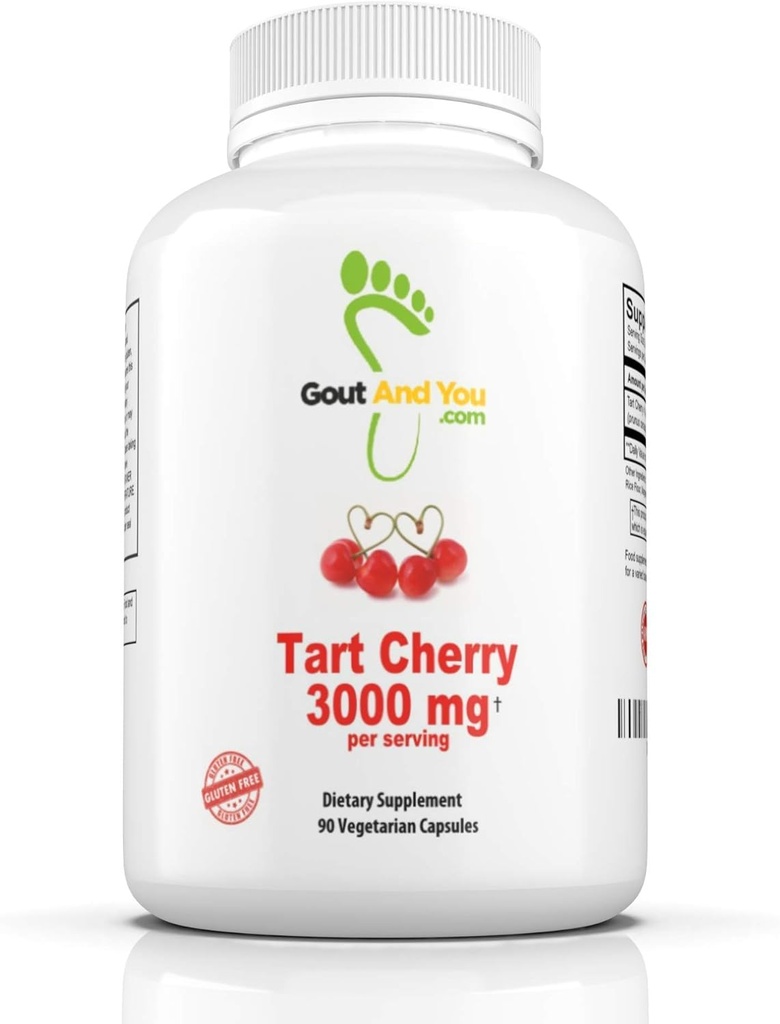 Gout and You Tart Cherry Extract tención 3000 mg Por Serving Silencio 90 Vegetarian Capsules TEN Gluten-Free