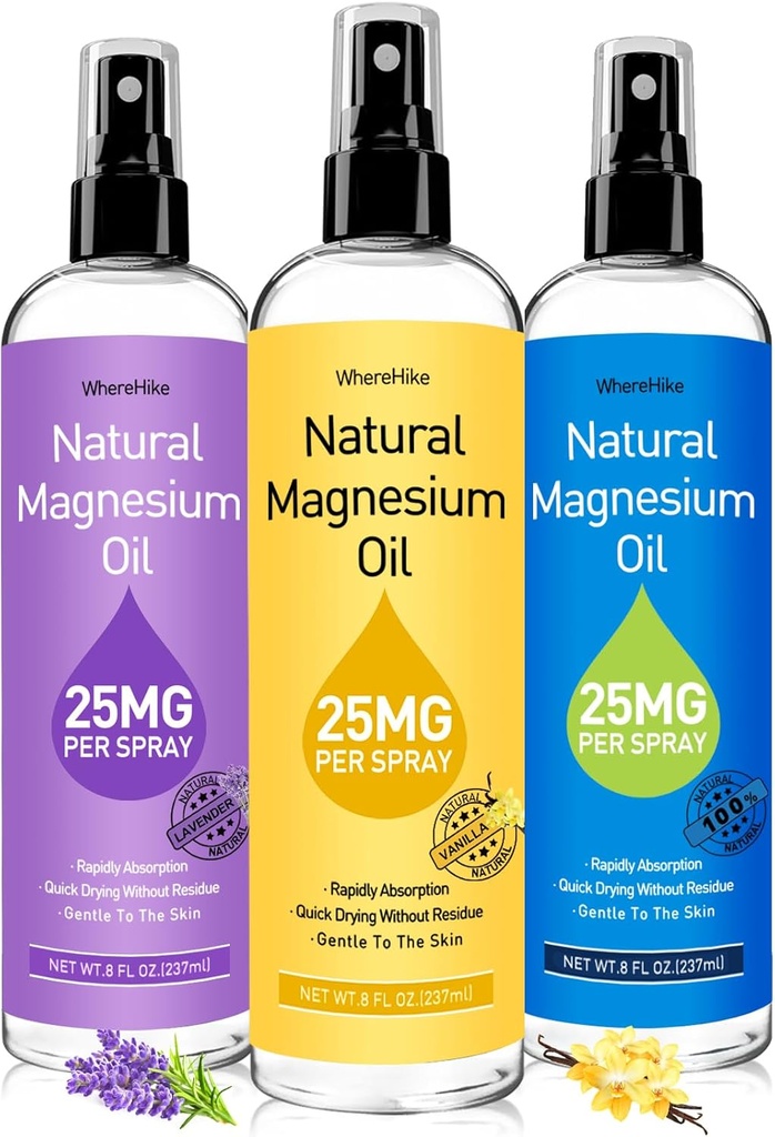 Espray de Magnesio, Puro Óleo de Magnesio para Pies,Regalo Ideal para Relajar el Musculo Mejor sueño, Absorción de Rapid, Secado rápido sin residuo-Vanilla