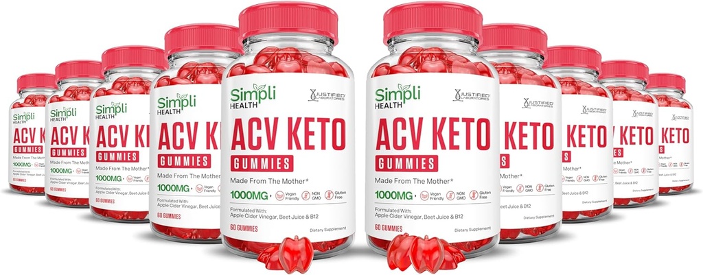 (10 Pack) Simpli Health Keto ACV Gummies Advanced Formula 1000MG Ketonature Keto Gummies Apple Sider Vinegar Formulado con Pomegranate Beet Juice Powder B12 Vegan Non GMO 600 Gummys