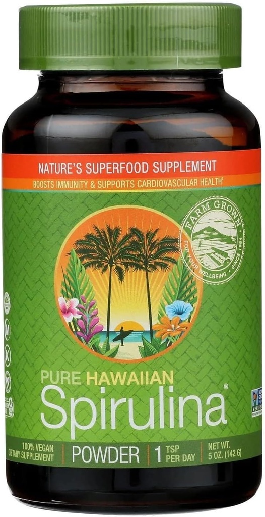 Pure Hawaiian Spirulina Powder Natural Premium Spirulina de Hawaii Vegan, Non-GMO, Immunity Support - Suplemento Superfood &amp; Natural Multivitamin, 5 Ounce