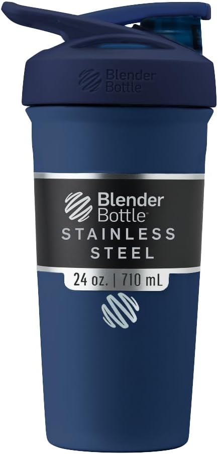 BlenderBottle Sport Aislamiento de acero inoxidable con Wire Whisk, 24-Once, Navy – Protein Shakes " Hydration for Athletes " Fitness Enthusiasts, Easy Mixing, Keeps Drinks Cold, Lockable Lid