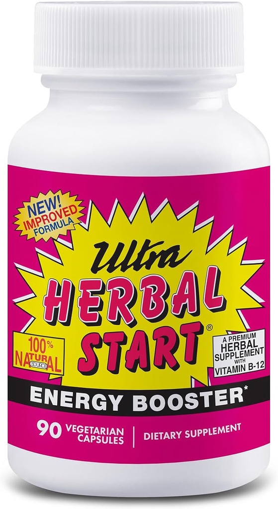 Ultra Herbal Start Energy Booster - con B-12, Panax Ginseng, Yerba Mate, Kola Nut, Spirulina &amp; Echinacea Silenciosa Promueve el Boost Natural de Energía, Estabilidad y Resistencia Suplemento - 90 Capsules