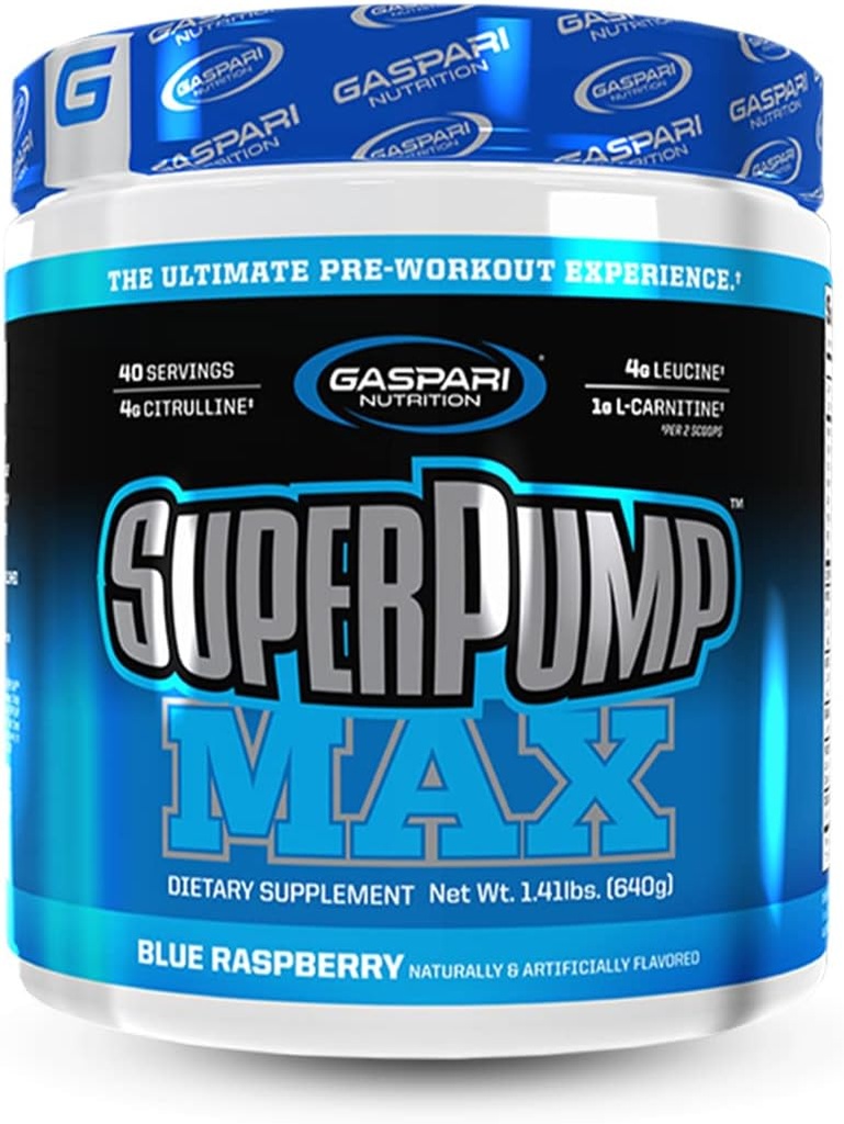 Gaspari Nutrition SuperPump MAX, The Ultimate Pre Workout Powder, Sostened Energy Preworkout, Nitric Oxide Booster, Muscle Growth, Recovery & Replenishes Electrolytes (40 Serving, Blue Raspberry Ice)