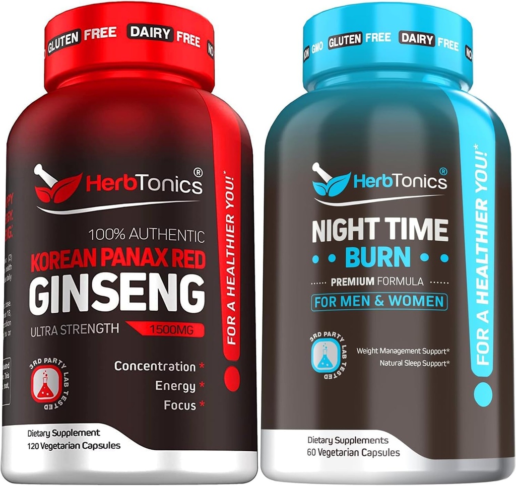 Coreana Red Panax Ginseng 1500mg - High Potency Ginseng for Energy, Performance &amp; Immune Support for Men &amp; Women - Night Time Weight Supplement with Melatonin to Support Sleep & Metabolism
