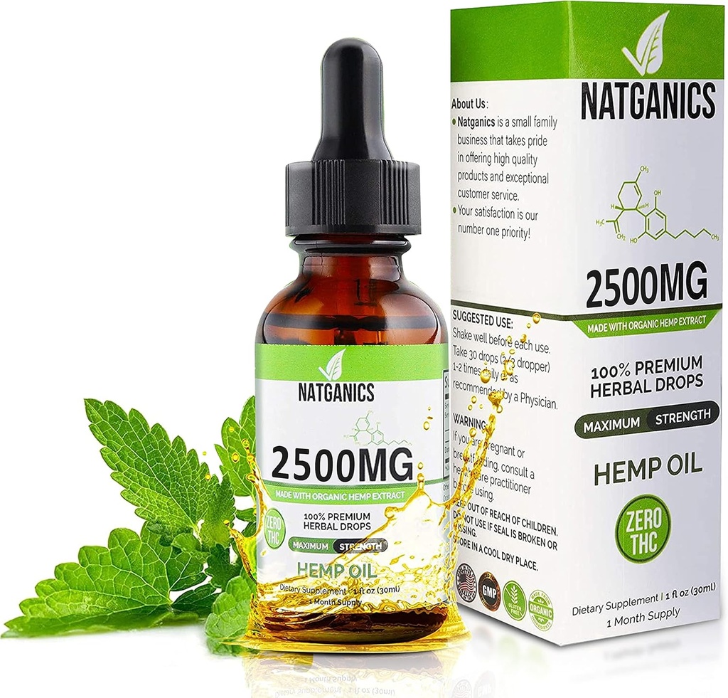 Aceite de cáñamo orgánico 2500mg - Ultra Premium Hemp Oil Drops 2500mg - Natural Hemp Oil Extract Tincture - Non-GMO Ultra-Pure CO2 Extracted Drops - Omega Fatty Acids 3 6 9 - Organically Grown &amp; Made in USA