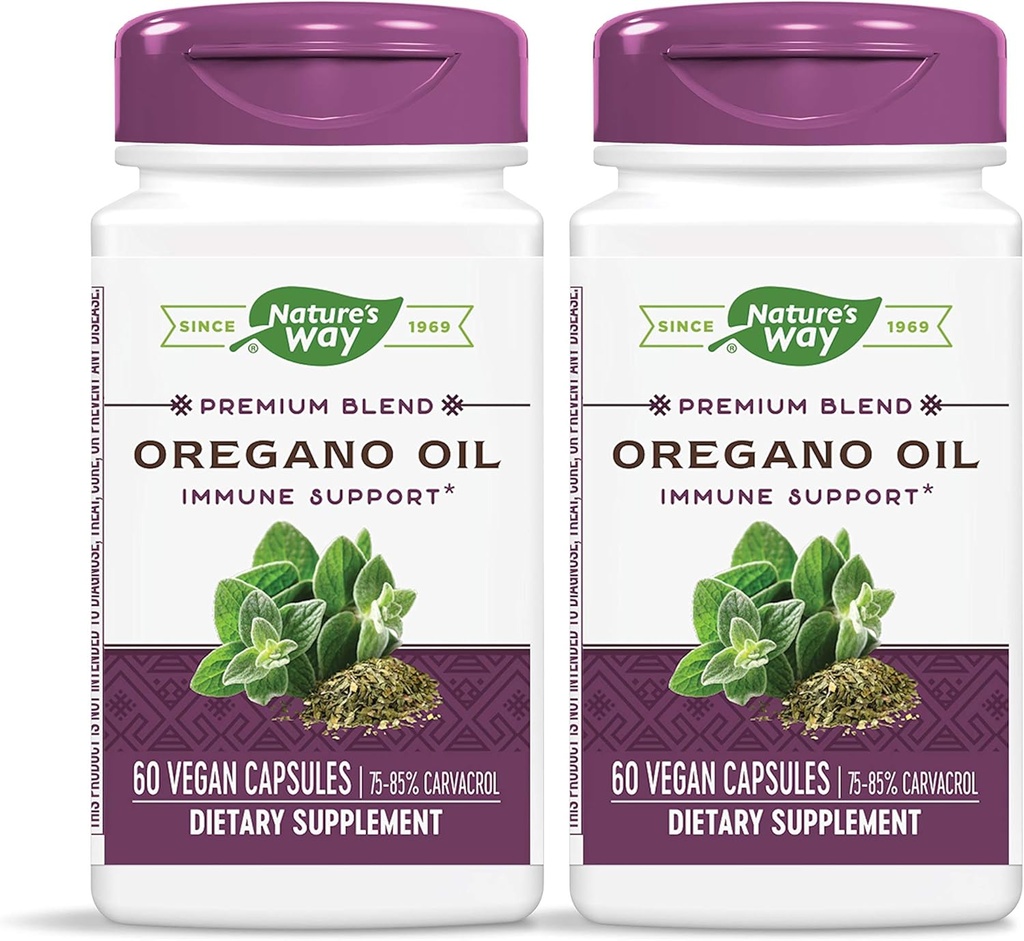 Camino de la Naturaleza Óleo Orégano 75-85% Carvacrol por cápsula, vegetariano, 60 cápsulas vegetarianas, paquete de 2