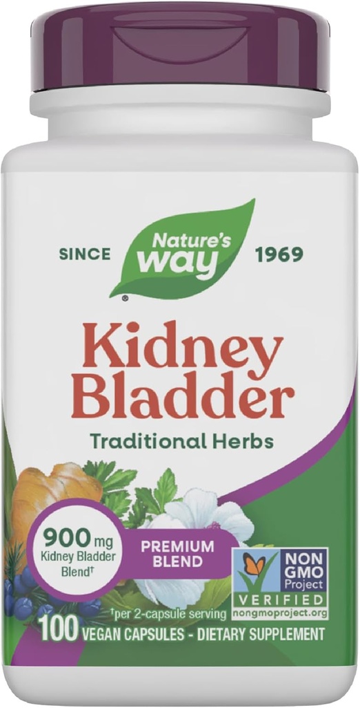 Nature's Way Kidney Bladder Premium Blend, Traditional Herbs Supplement, 900 mg per 2-Capsule Serving, Non-GMO Project Verified, Vegan, 100 Capsules (Packaging May Vary)