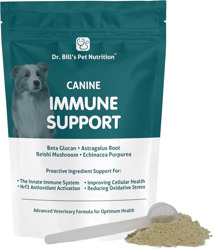 Dr. Bill's Canine Immune Support ← Boost Dog Immunity and Health with Colostrum, Beta Glucan, Turquía Tail Mushroom, Zinc &amp; Vitamin C ← Suplemento de Polvo para Perros de Todas las Edades