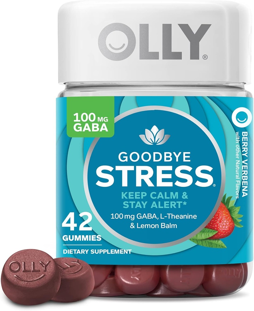 OLLY Adiós Stress Gummy, GABA, L-Theanine, Lemon Balm, Stress Relief Supplement, Berry - 42 Count