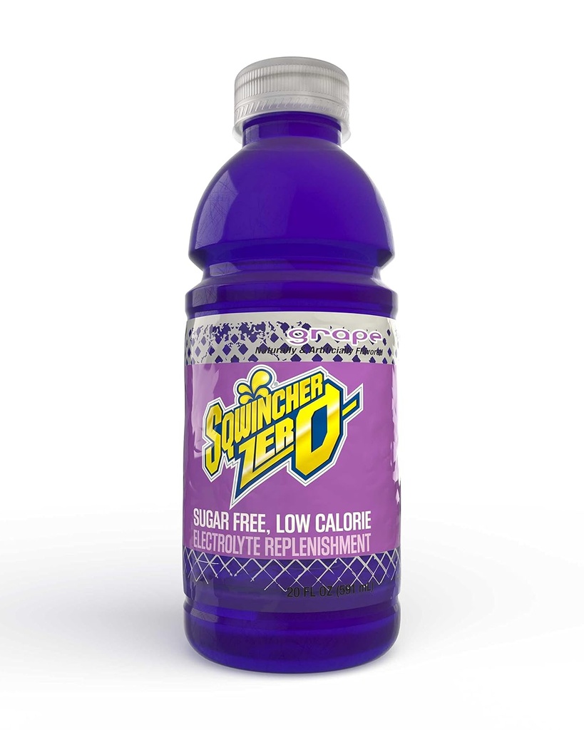 Sqwincher Zero Activity Drink Bottles ← Grape Flavored ← Sugar Free TEN Low Calorie TEN Low Sodium ← List-To-Drink ← Electrolyte Replenishment Hydration Drink TEN 20 oz (Caso de 24)