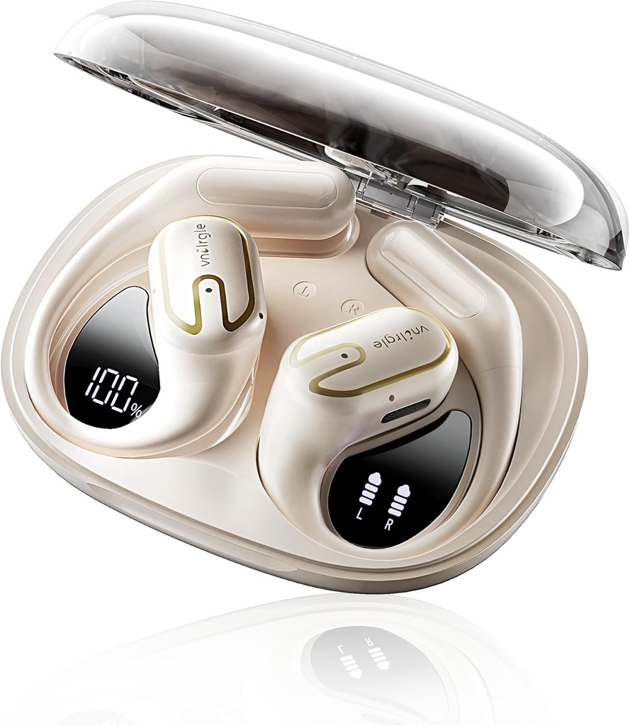 Auriculares de oído abierto Earbuds inalámbrico - 5.4 Bluetooth Ear Buds con pantalla digital LED IPX7 Auriculares impermeables, inalámbricos Control de contacto Conducción de aire Stereo Sonido con controladores de 18.2mm 80H Tiempo de reproducción