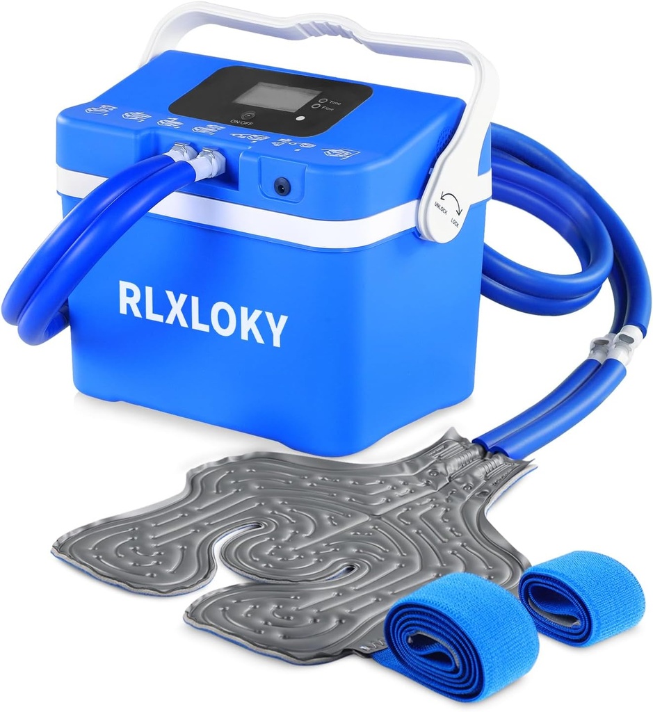 Unidad de Terapia Fría para Alivio de Dolor, Sistema de Terapia Dorada con paquete de hielo universal para rodillas, tobillo, hombro, espalda, máquina de terapia de hielo con temporizador digital y velocidad de flujo ajustable