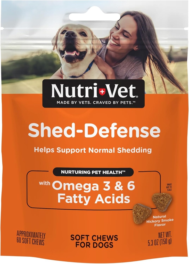 Nutri-Vet Shed Defense Soft Chews for Dogs, Skin and Coat Supplement for Dogs, Omega 3 de Fish Oil, Dry & Itchy Skin Relief Treatment, Puppy Essentials, 60 Soft Chews