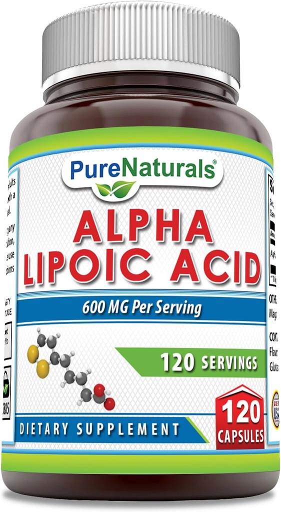 Naturales puros Ácido Lipoico alfa 600 mg 120 Capsules Suplemento Silencio No-GMO Silencio Gluten Libre Silencio Made in USA
