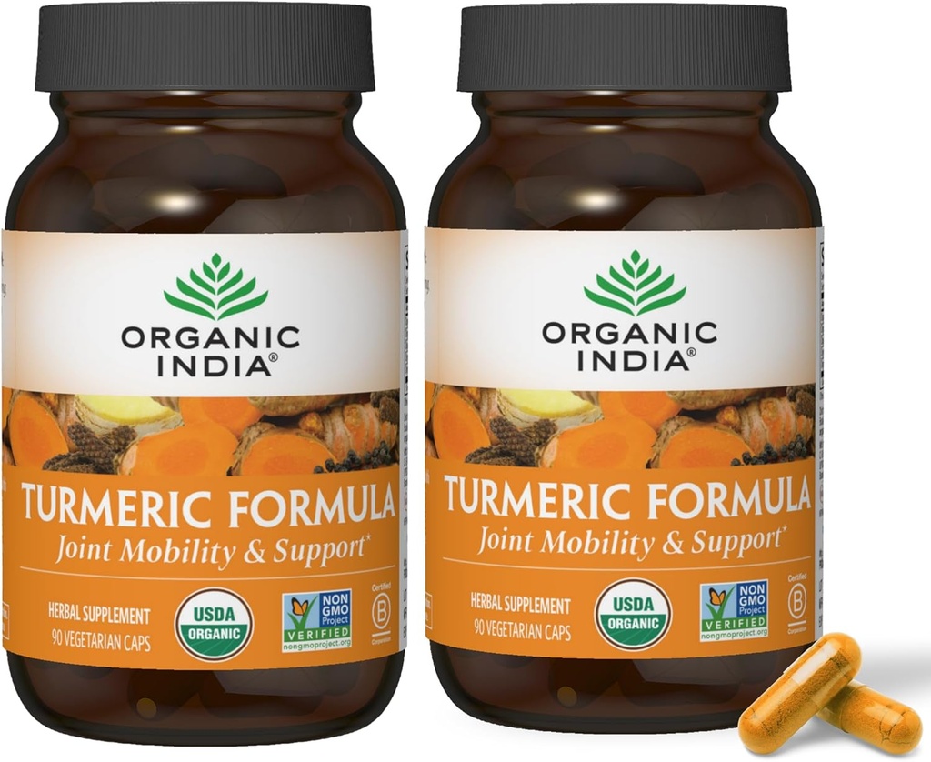 ORGANIC INDIA Curcumina Turmérica con Pepper Negro - Suplemento Herbal, Soporte Conjunto &amp; Apoyo al Sistema Inmunitario, Suplemento Root completo, Trikatu, USDA Certified Organic - 180 Capsules