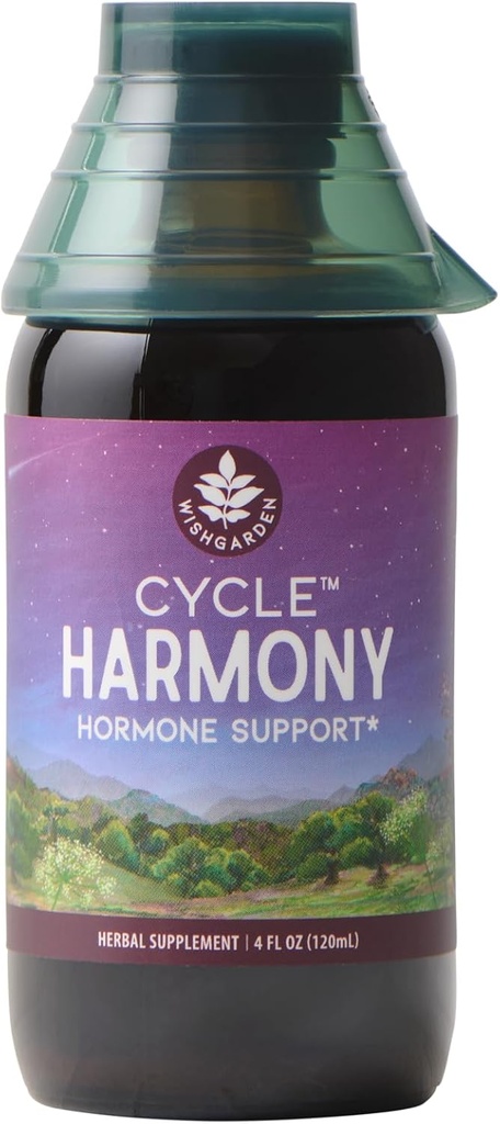 WishGarden Herbs Cycle Harmony Hormones Support - Plant-Based Herbal Supplement w/Vitex & Wild Yam Supports Normal Menstrual Cycle " Hormone-Based Issues, PMS, Ciclos irregulares, Problemas de ovulación, 4oz