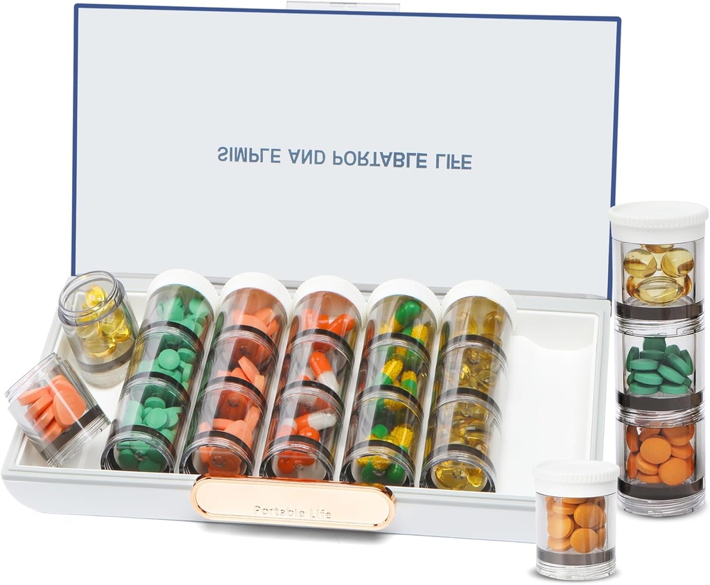 Toplive 3 veces al día Organizador de píldoras 7 días, Gran organizador diario de píldoras, medicina semanal Caja de organizador de vitaminas, organizador de almacenamiento de suplementos de aceite de pescado, contenedor de píldoras de viaje estable, blanco