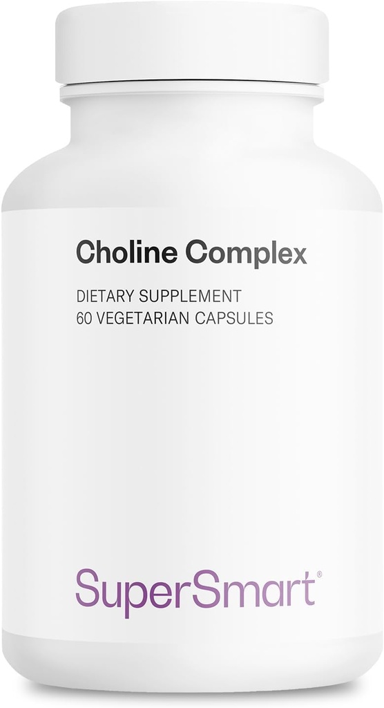 Supersmart - Complejo de Choline (Patented &amp; High Strength) - con Bitartrate de Choline, GPC Choline " CDP Choline - High Potency Choline Supplements ← Non-GMO " Gluten Free - 60 cápsulas vegetarianas