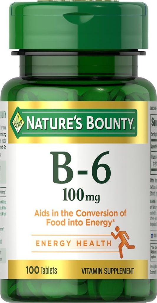 La recompensa de la naturaleza Vitamina B6 100mg Tablets - Apoya Metabolismo energético & Nervous System Health, 100 Ct