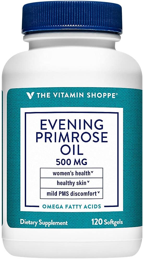 The Vitamin Shoppe Evening Primrose Oil 500MG, Natural Source of GLA (Gammia Linolenic Acid), Suplemento para la Salud de la Mujer &amp; Hormonal Balance (120 Softgels)