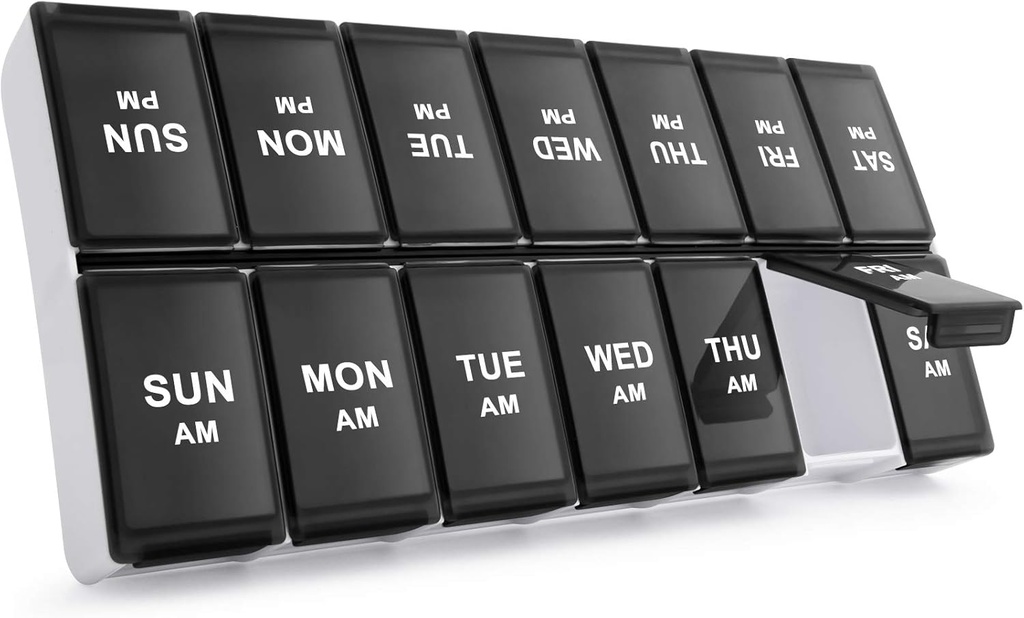 Sukuos Organizador semanal de píldoras 2 veces al día, 7 días caja de píldoras AM Caso grande de píldoras diarias Contenedor de píldoras para vitaminas, aceites de pescado, suplementos