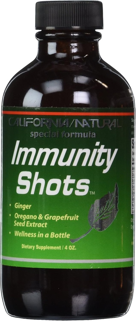 California Natural Immunity Shots 4oz Bottle Zinc, Orgánica Ginger Root, Oregano Oil - Potent &amp; Pure Immune System Booster - Immune System Support (Pack of 1)