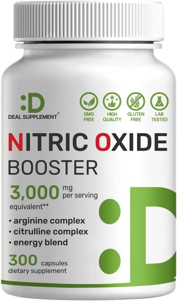 Nitric Oxide Booster 3000mg Por Serving, 300 cápsulas – 12 en 1 Nitric Oxide Suplemento – Arginine &amp; Citrulline Complex with Energy Blend – Marshmallow Root – Promotes Nutrient Flow to Muscles ventajaHeart