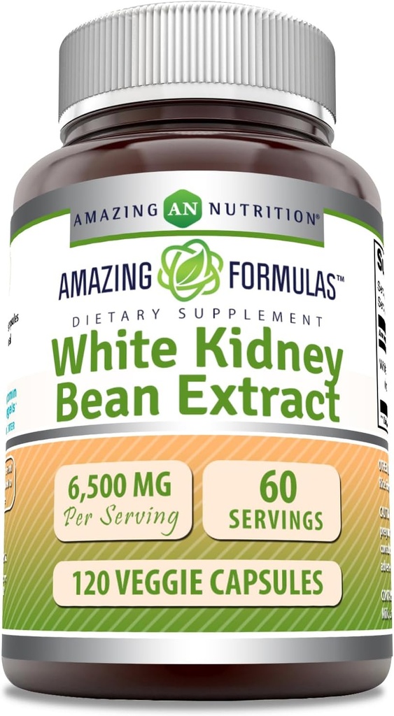 Amazing Formulas White Kidney Bean Extract 6500 Mg ¦ Vegetarian Capsules ¦ Non-GMO TENIDO Gluten-Free TEN Made in USA (1 Pack ← 120 Count)
