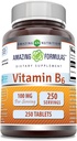 Fórmulas asombrosas Vitamina B6 Suplemento TENIDO 100 Mg por Serving TENIDO Tablets TENIDO NO Gluten-Free TEN Made in USA (1 Pack, 250 Count)
